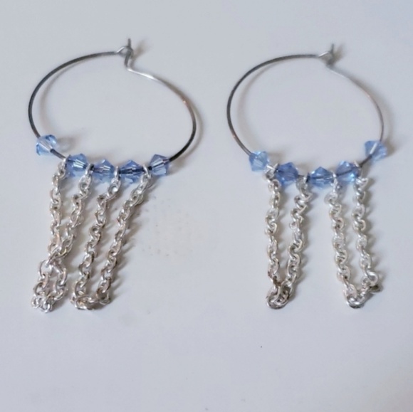 Jewelry - 💎 Blue and Silver Dangly Hoop Earrings